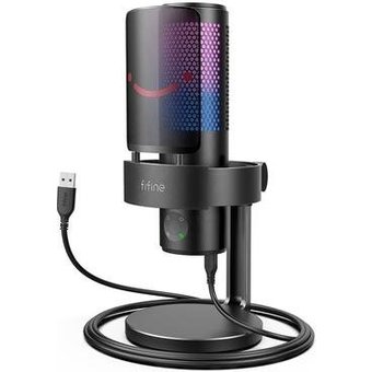 Microfone Gamer Fifine Ampligame A9 RGB, USB, Condensador, Cardioide, Preto - A9