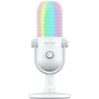 Microfone Razer Seiren V3 Chroma, RGB, Sensor Tap-to-Mute, Condensador, PC, Discord, OBS Studio, XSplit, USB, Branco - RZ19-05060200