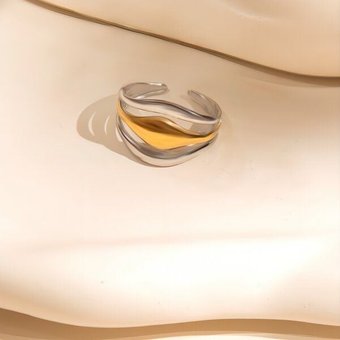 ELEKTROPULLI Größenverstellbarer Gold Silber WAVY Ring