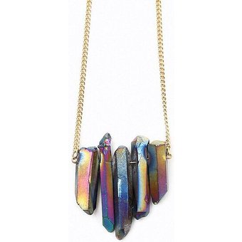 Crystal and Sage Regenbogenquarz Collier mit vergoldeter Panzerkette