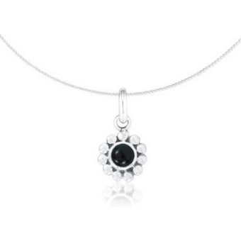 pakilia Silber Kette Blumen Obsidian Fair-Trade und handmade