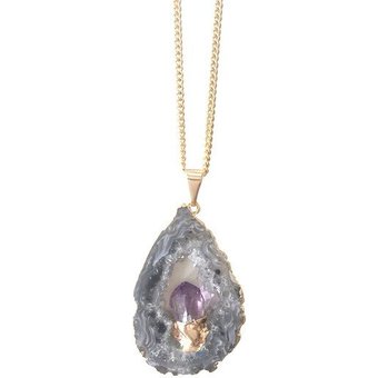 Crystal and Sage Achat und Amethyst Halskette mit einer Achatscheibe und eingefasstem Amethyst