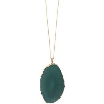Crystal and Sage Achat Halskette mit grĂĽner Achatscheibe vergoldet