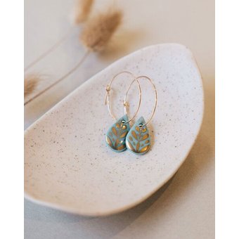 lille mus Creolen mit Porzellan-Anhänger 'Tropfen Blume' Porzellanschmuck