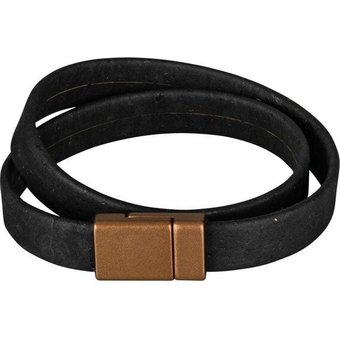 Kork-Deko Breites Korkarmband schwarz für Damen mit bronzefarbenem Magnetverschluss