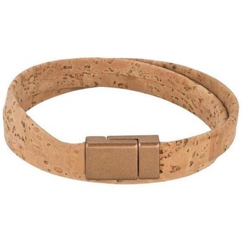 Kork-Deko Breites Korkarmband für Damen mit bronzefarbenem Magnetverschluss