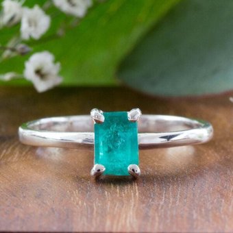 Spirit of Island 925 Silber Solitär Ring |Echter Smaragd Edelstein