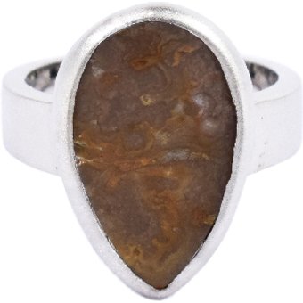 Brauner Moosachat-Silberring