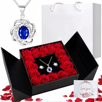 Women’s Jewelry Set Fashion hot selling sapphire full diamond necklace fashion flower pendant Valentine's Day gift