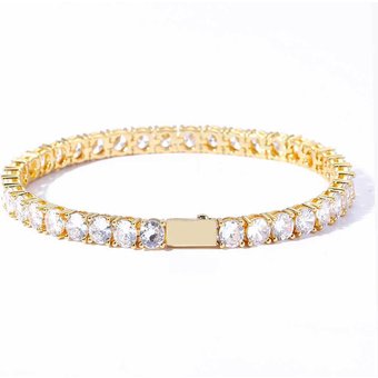 Men's Jewelry Spring Buckle Single Row Diamond Tennis Chain Zircon Bracelet Trendy Brand Hip Hop Men's Bracelet Accessories