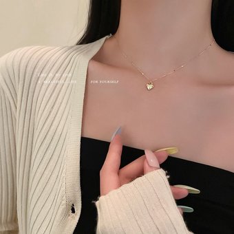 Korean Simple Love Necklace Small, Sweet, Short Collar Chain Slim, Heart shaped, Elegant Ladies Neckchain Women