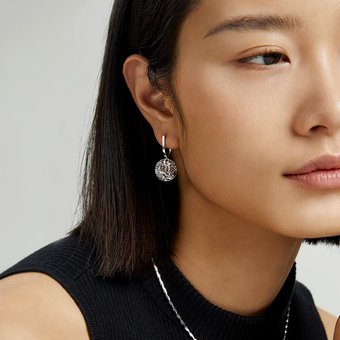 Ear buckle sterling silver round texture earrings simple women's all-match ear jewelry high-grade niche