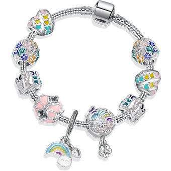Pan Family Sky Love Flower Ring Rainbow Pendant Birthday Gift Women's Alloy Bracelet