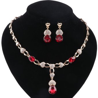 Women Bridal Engagement Crystal Zircon Necklace Earrings Brides Party Costume Jewellery Set