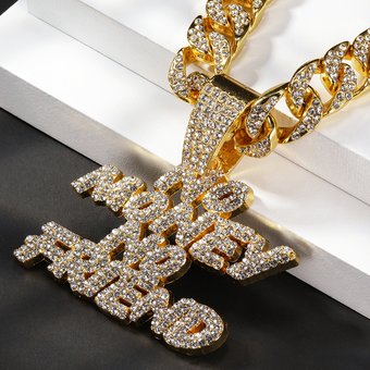 Fashion Brand Full Diamond Necklace Jewelry Versatile for Men and Women Hip Hop English Letter Single Pendant