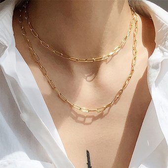 2025 New Arrivals Simple Gold Color Stainless Steel Thick Chain Necklaces For Women Hip Hop Street Trend Men Metallic