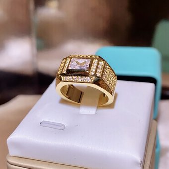Electroplating Color Preserving Rectangular Luxury Large For Men, Luxurious Full Diamond Men's Ring