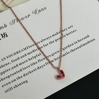 S Silver Inlaid Heart-Shaped Necklace For Women Birthday Korean Sweet Fresh Cute Peach Heart Collarbone Chain Girly Gift