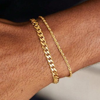Stainless Steel Gold-Plated Fashion Gold Twisted Cuban High-End Sense Personality Men's Bracelet Versatile