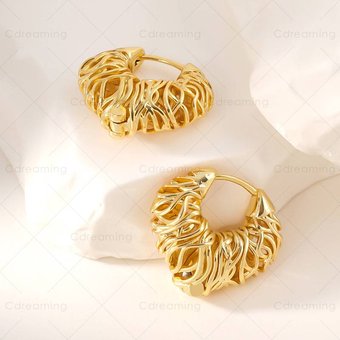 Cdreaming Exclusive Custom Spanish Gold Earrings For Women - Vintage Textured Hoops With Silver Needle Retro Chic JewelryE40410