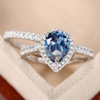 Cao Shi's New Water Drop Zircon Combination Ring Temperament Women's Molan Zircon Pair Ring Pear Shape Women