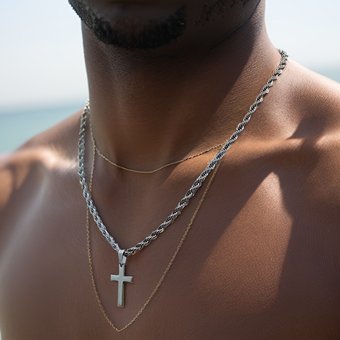 Hip Hop Men's Twist Chain Layered High-end Titanium Steel Cross Necklace Women's Accessories Pendant