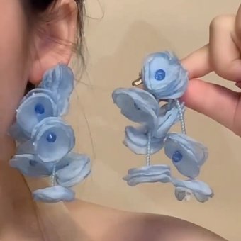 Vintage blue flower tassel earrings super fairy niche design exaggerated unique personality holiday wind earrings