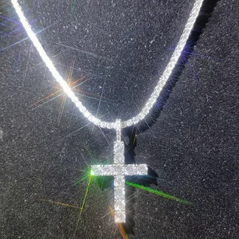 Shinning Diamond Stone Crucifix Cross Pendants Necklace Stainless Steel Platinum Plated Men Women Lover Gift Jewelry