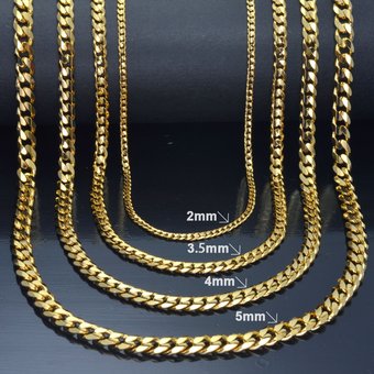 Vacuum Plating Mens Women Solid Chain 5mm 4mm 3.5mm 2mm Band Width Necklace Curb Link Jewellery