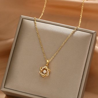 Designer silver full diamond smart hexagon star titanium steel necklace female minority temperament
