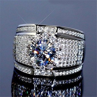 Group Set With Full Diamond Men's Luxury Silver Ring
