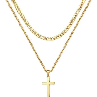 European And American Cross-border Hot-selling Gold Cross Stainless Steel Necklace Men's Personality Hip-hop Versatile