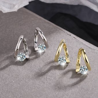 Designer flash diamond temperament short earrings for women simple row diamond round ear buckle