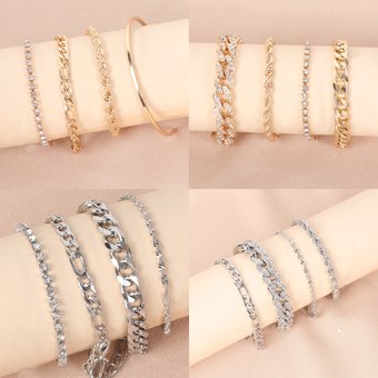 Metal Cuban Chain Hip-Hop Bracelet Ins Style Unique Niche Design Minimalist Jewelry Set