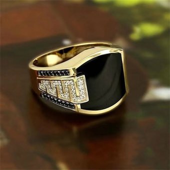 Hip Hop Style Business Black Enamel Micro Inlaid Zircon Simulation Diamond Ring, Trendy Men's Jewelry