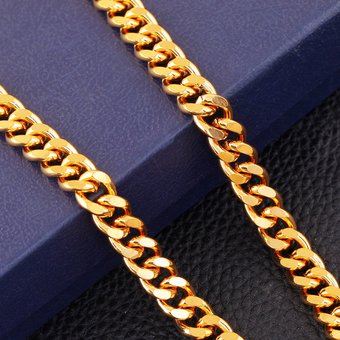 Geometric Tank Cuban Thick Necklace For Men And Women Gold-Plated Chain