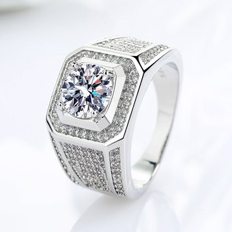 Classic Carbon High Simulation Men's Diamond Mosonite Platinum Plated Dominant Wedding Ring
