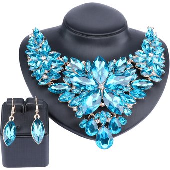 Women Elegant Bridal Crystal Flower Jewelry Sets Wedding Necklace Earrings Brides Party Costume Jewellery Sets