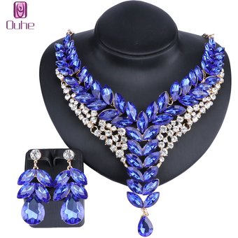 Women Crystal Wedding Jewelry Sets For Bride Party Costume Accessories Necklace Earring Jewellery Set