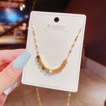 Geometric square pendant with female niche design, titanium steel necklace ins, cool style collarbone chain, minimalist