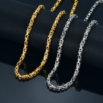 Men's Gold Chain Necklace 20" 23" 26" Male Corrente Gold Color Stainless Steel Necklace Byzantine Chains For Men Jewelry