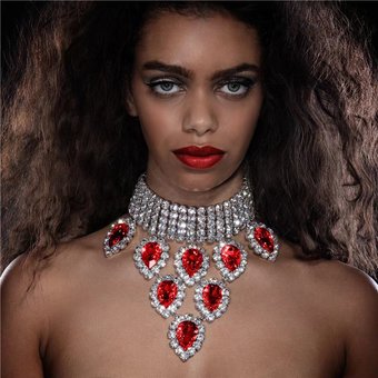 Luxury blue diamond tassel necklace Summer new water drop multi layer sexy accessories necklace for women