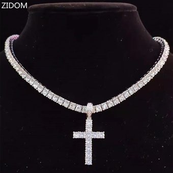 Men Women Hip Hop Cross Pendant Necklace With 4mm Zircon Tennis Chain Iced Out Bling Necklaces HipHop Jewelry Fashion