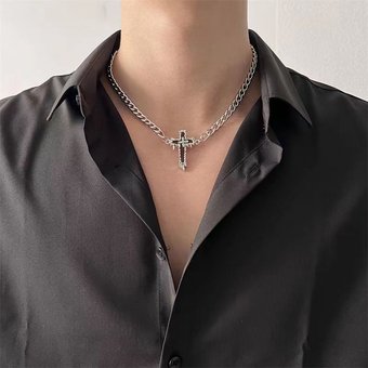 Titanium Steel Cuba Thick Chain Cross Cold Style Men's Necklace Niche High-end Women's Hip-hop Collarbone Sweater Chain