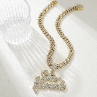 Personalized letter pendant alloy diamond Cuban chain necklace for men and women street style hip hop accessories