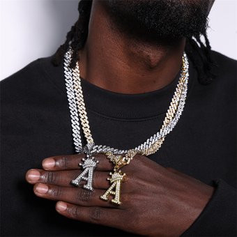 Popular crown letter pendant gold and silver men and women hip hop full diamond love flower letter necklace jewelry batch