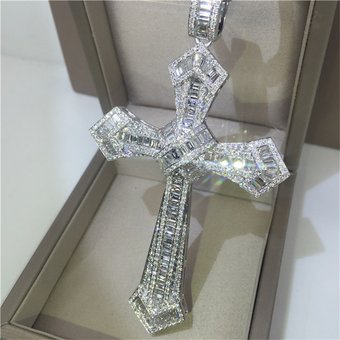 Gold Long Diamond Cross Pendant Sterling Silver Party Wedding Pendants Necklace For Women men moissanite Jewelry Gift