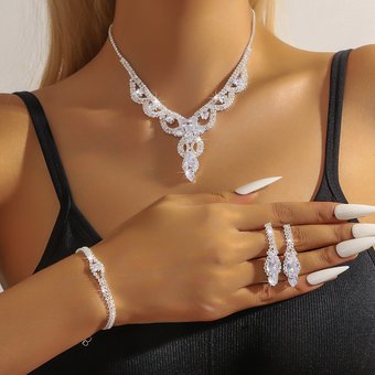 Claw Series Bare Zircon Earring Necklace Set Simple Dress Full Diamond Clavicle Chain Female