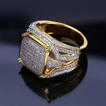 Hip hop domineering micro inlaid plated color separation business OL simulation diamond ring trendy men's jewelry