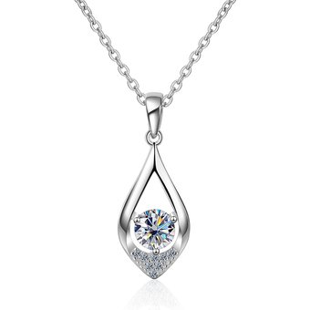 Tancise Moissanite Necklace Pendant For Women 0.5 CT Silver Jewelry Wedding Sparkling Round Cut Diamond Pendant